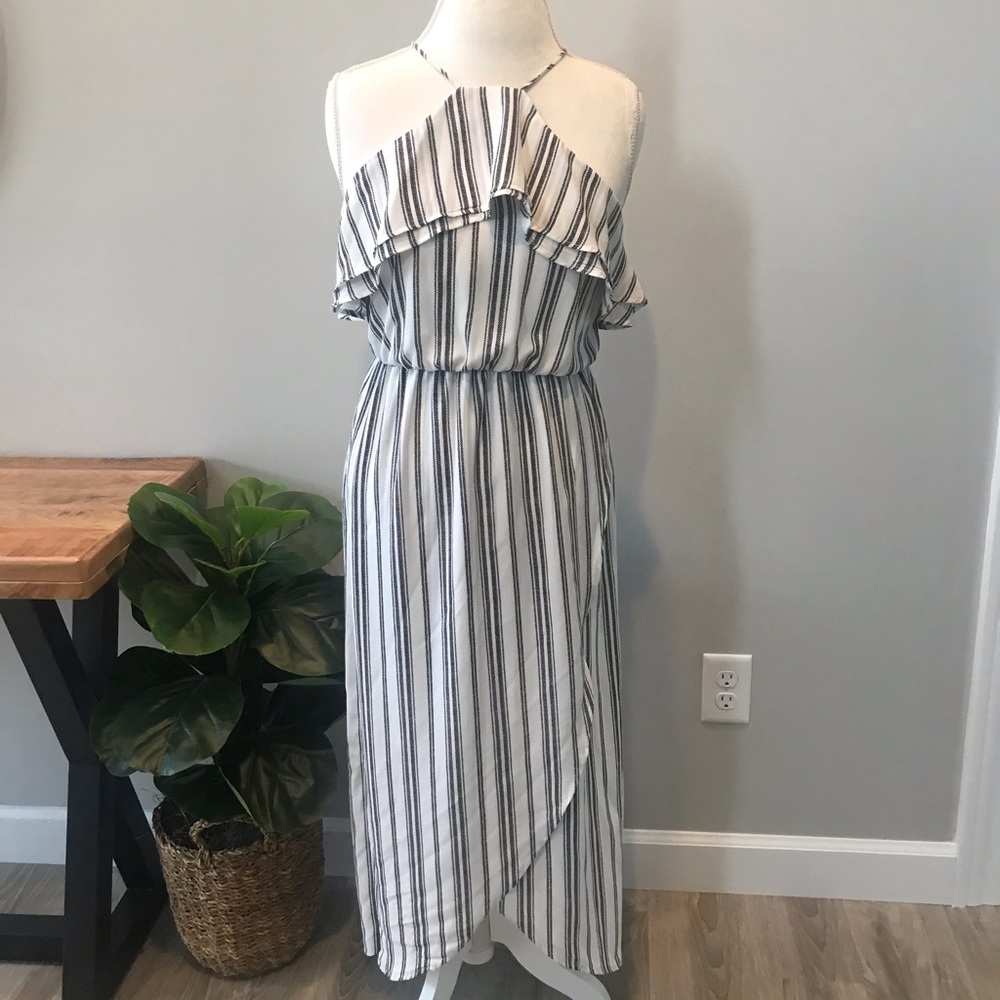 Striped High Low White Maxi Dress